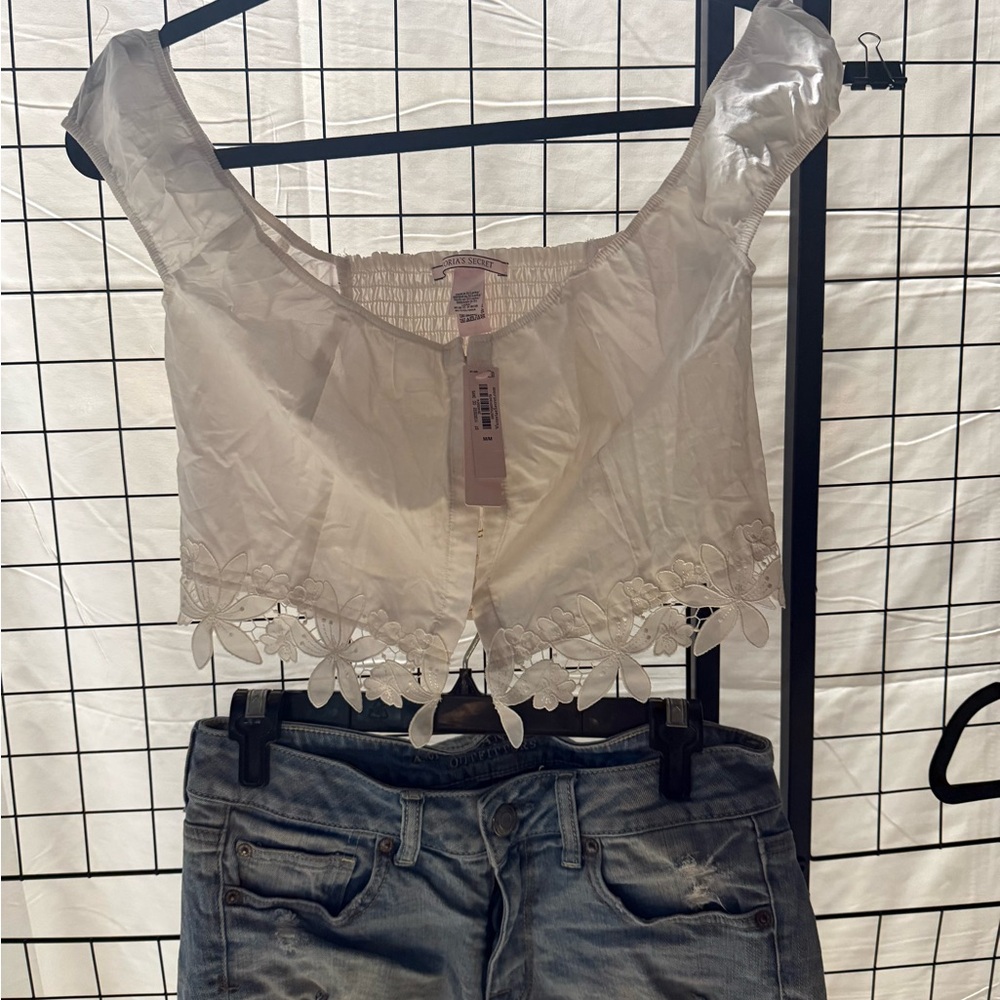 Victoria's Secret White Floral Crop Top